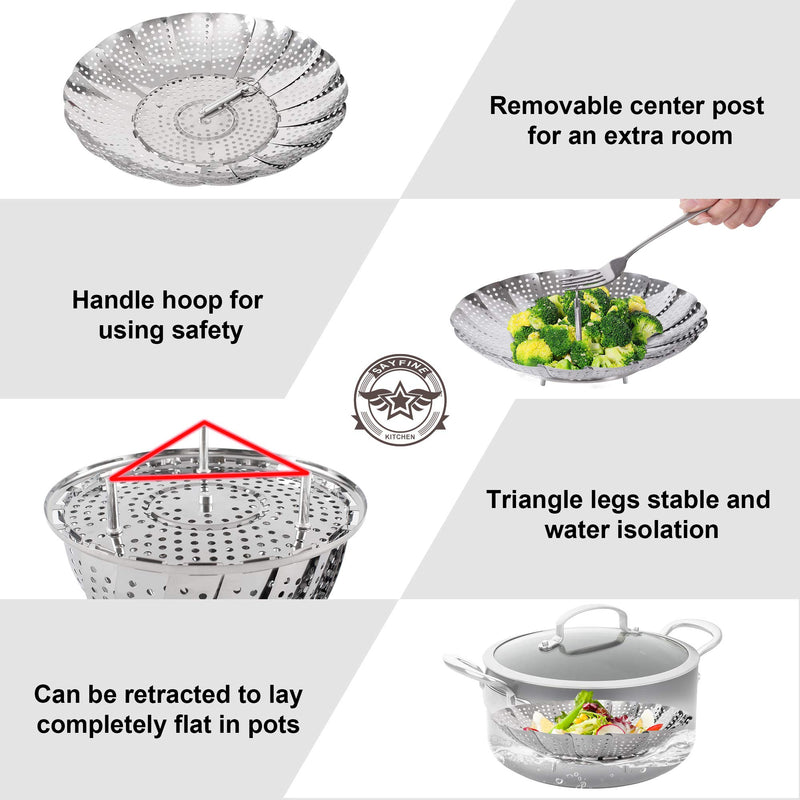 Steamer Basket Stainless Steel Instant Pot Accessories for Food and Vegetable, Zocy Premium Expandable Steam Basket to Fit Various Size Pots Medium (6.1" to 10.5")) Medium (6.1" to 10.5") - NewNest Australia