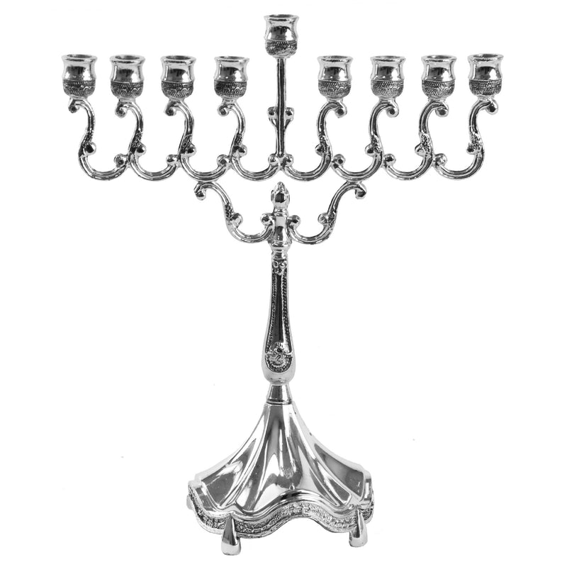 NewNest Australia - Silver Plated Candle Menorah - Fits all Standard Hanukkah Candles - Curved Branches, 8.5” High x 6.5” Wide - by Ner Mitzvah 8 Inch 