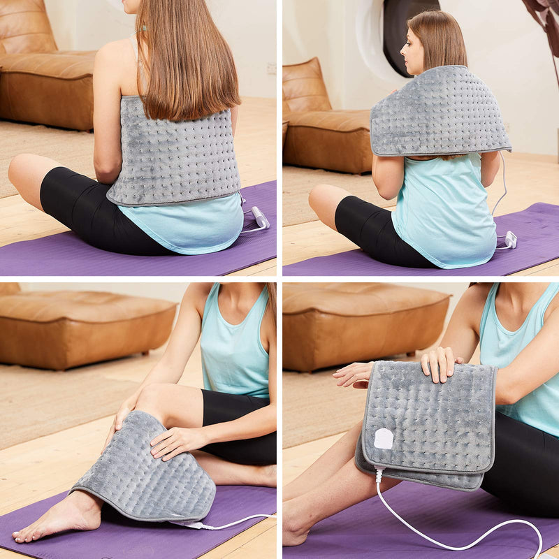 Mia&Coco heating pad with automatic switch-off 1.5 hours for back, neck, shoulder, electric heat pad, 10 levels, temperature settings, fast heating technology, 30x60cm comfort grey - NewNest Australia