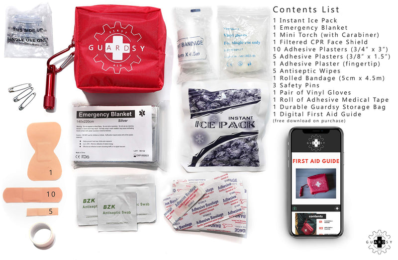 Guardsy Mini First Aid Kit | Compact Small Medical Emergency Survival Kit perfect for Car, Travel, Hiking, Camping, Outdoor, Cycling, Running, Home, Vehicle, Sports. With Digital First Aid Guide app - NewNest Australia