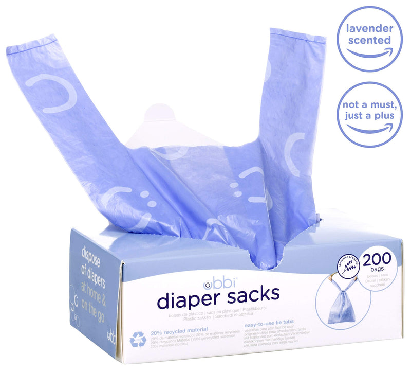 Ubbi Disposable Diaper Sacks, Lavender Scented, Easy-To-Tie Tabs, Made with Recycled Material, Diaper Disposal or Pet Waste Bags, 200 count 200 Count Diaper Sacks - NewNest Australia