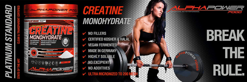 Alphapower Food Creatine Monohydrate, Vegan, Bioactive Creatine Powder, 1 Kg, Neutral, Laboratory Tested, Ultra Micronized From Germany, Kosher & Halal Certified - NewNest Australia