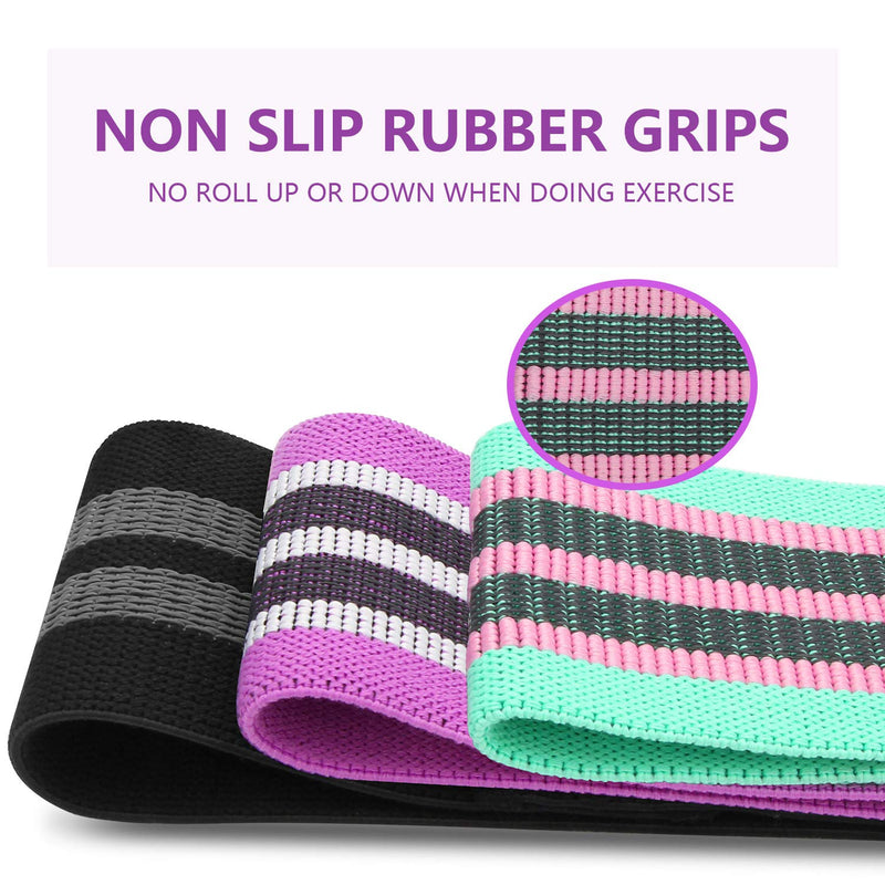 DeTake Resistance Bands, Fabric Workout Bands Set of 3 for Hips & Glutes, Non-Slip Exercise Booty Women / Men Beginners Athletes Strength Training, Yoga, Pilate, Fitness, Black, Purple, Green - NewNest Australia