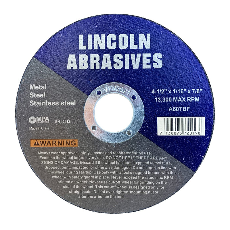 50 Pack 4-1/2" Cut-Off Wheels Lincoln Abrasives 1/16" Metal & Stainless Steel - NewNest Australia