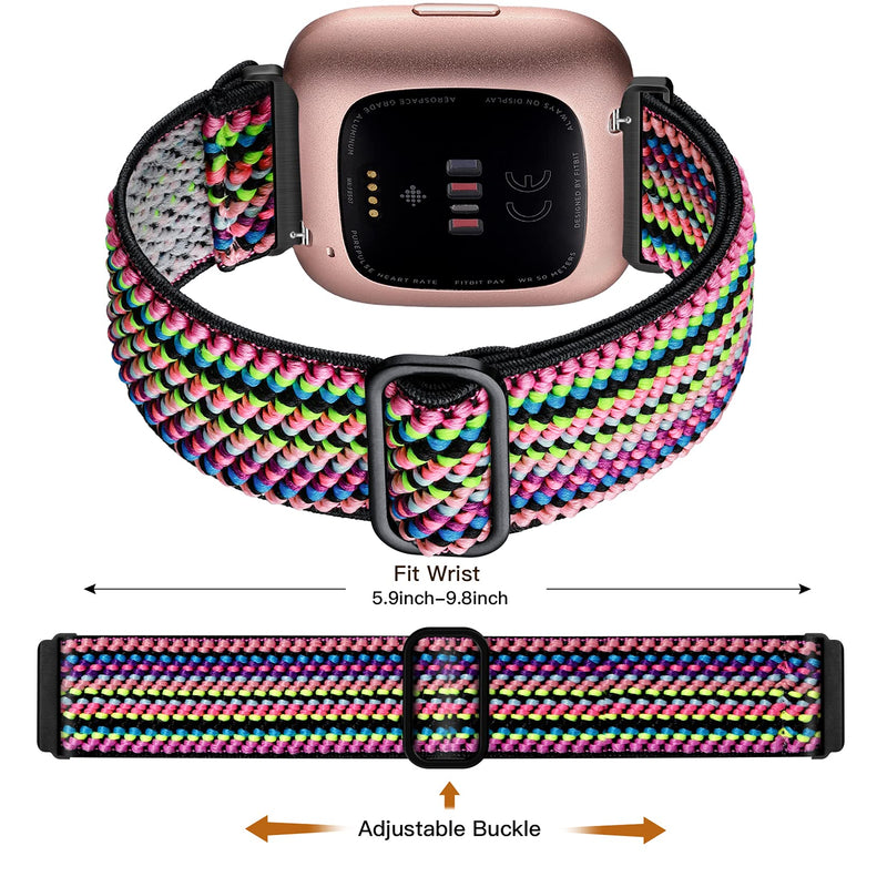 Maledan 3 Pack Elastic Band Compatible with Fitbit Versa/Fitbit Versa Lite/Fitbit Versa 2 Bands for Women Men, Adjustable Stretchy Nylon Solo Loop Strap Wristbands, Boho Green/Green Arrow/Colorful - NewNest Australia