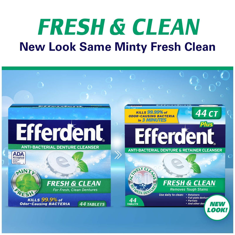Efferdent Denture Cleanser Tablets, Fresh & Clean, White Minty 44 Count (Pack of 1) 44 Count (Pack of 1) - NewNest Australia