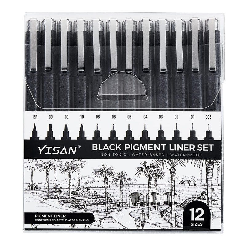 YISAN Black Drawing Pens,Art Pens,Fineliner Ink Pens,Set of 12 Micro-Pens,Manga Pens,for Sketching,Technical Drawing 902195 - NewNest Australia