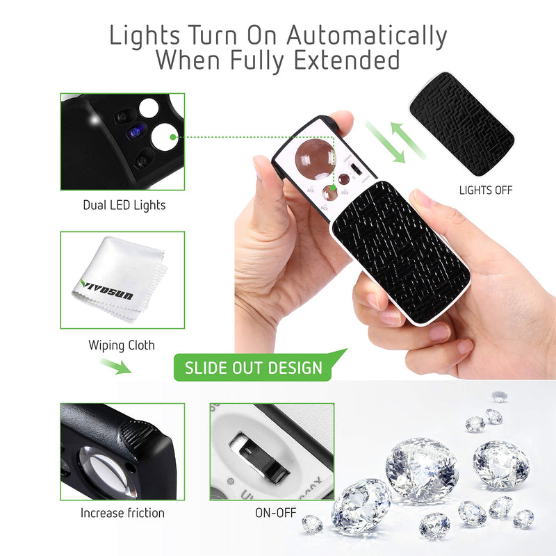 VIVOSUN Jewelry Loupe Magnifier 30X 60X 90X LED Lighted Eye Loupe for Jewelry, Diamonds, Gems, Coins, Stamps, Rocks - NewNest Australia