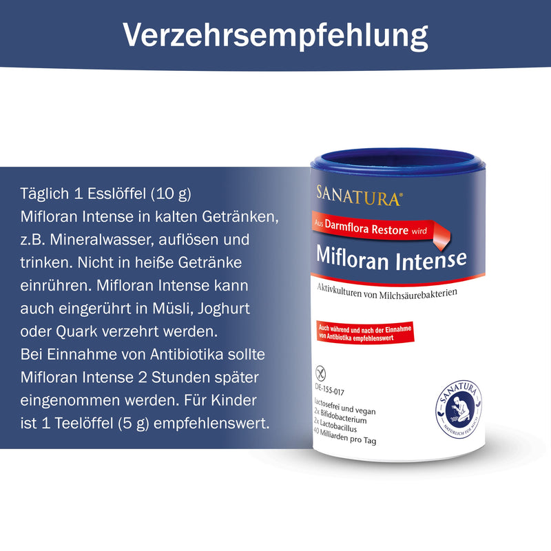 Sanatura Mifloran Intense - 200 G - High-Dose Lactic Acid Bacteria - 50 Billion Cfu Per Daily Dose - Intestinal Flora Build-Up During And After Antibiotics - Vegan And Lactose-Free - NewNest Australia