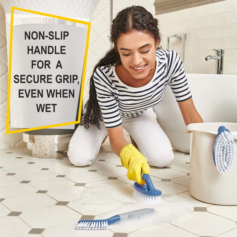 Scrub Brush Set of 3pcs - Cleaning Shower Scrubber with Ergonomic Handle and Durable Bristles - Grout Cleaner Brush - Scrub Brushes for Cleaning Bathroom/Shower/Tile/Kitchen/Floor/Bathtub/Carpet Blue - NewNest Australia