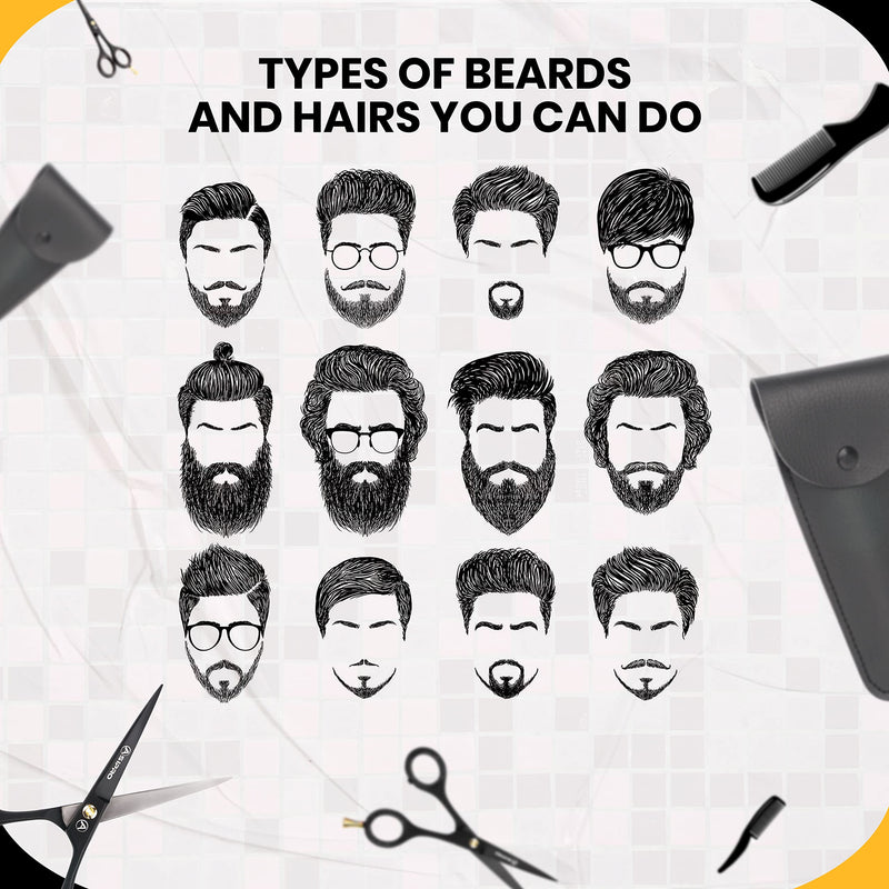 ASIPRO Beard Scissors Men 5"/12.7cm Complete Beard Care Set Including Beard Comb, Mustache Comb and Faux Leather Case, Mustache Scissors Professional Beard Scissors Stainless Steel Beard Scissors Hair Scissors for Beard - NewNest Australia