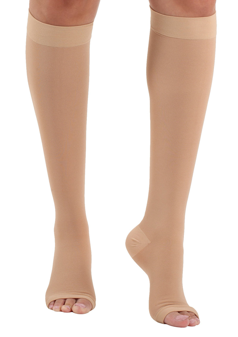 Made in USA Mojo Compression Socks for Women Circulation & Men 20-30mmHg - Opaque Knee-Hi Graduated Compression Stockings - Open Toe Unisex - Beige, Small A211BE1 - NewNest Australia