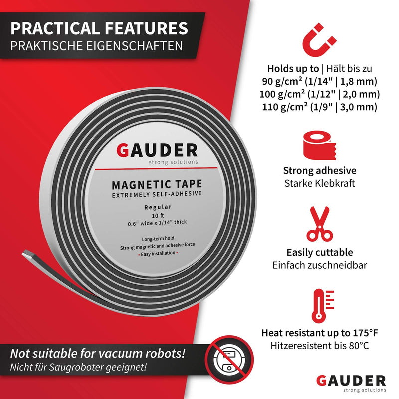 GAUDER Magnetic Tape Extremely Self Adhesive (0.6 Inch x 10 Feet) | Magnetic Strips | Magnet Roll - NewNest Australia