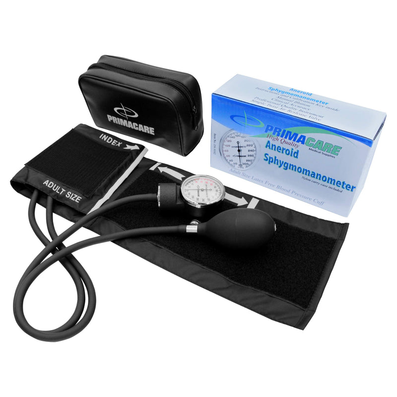 Primacare DS-9192 Classic Series Adult Size Professional Blood Pressure Kit with Aneroid Sphygmomanometer, Latex-Free Inflation System BP KIT with Nylon Cuff and stethoscope, Black - NewNest Australia