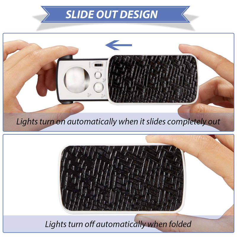 2 Pieces Jewelers Loupe 30X 60X 90X Illuminated Jewelers Eye Loupe Magnifier Jewelry Magnifying Glass Loop with UV Black Light and Bright LED Light for Jewelry Diamond Gem Coin Stamp Rock (Black) - NewNest Australia