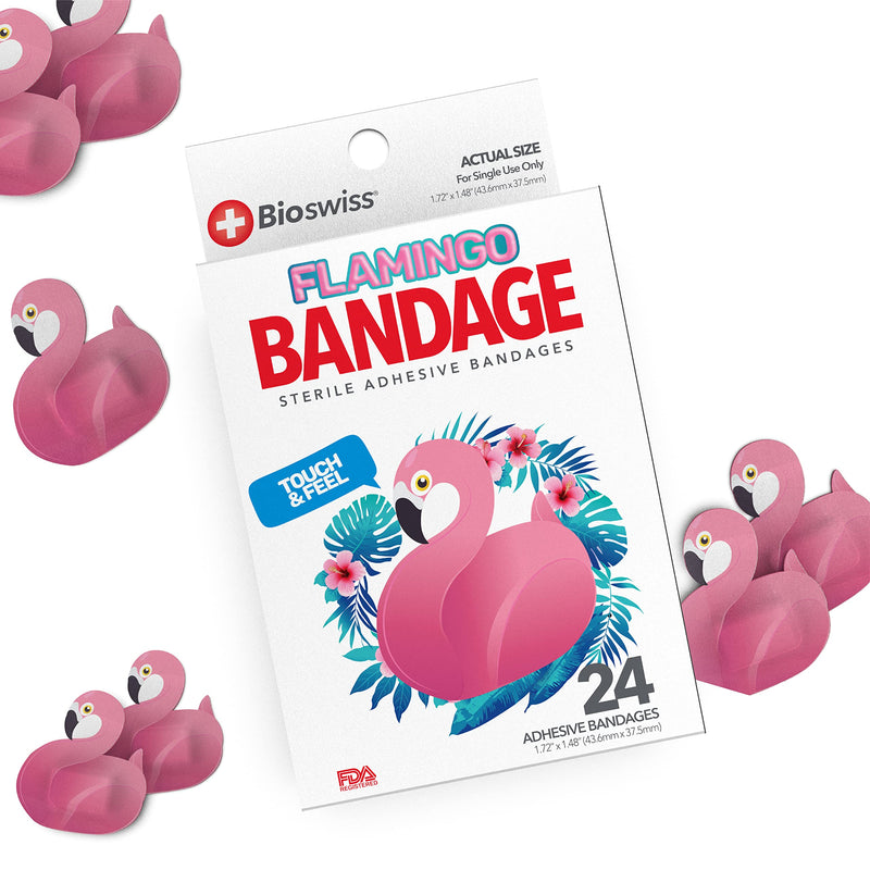 BioSwiss Kids Bandaids | 24pcs Self-Adhesive Sterile Unique Shaped Bandages Colorful Funny Cute Toddler Girls & Boys, Adults First Aid, Protect Scrapes and Cuts | Wellness for Everyone (Flamingo) Flamingo - NewNest Australia