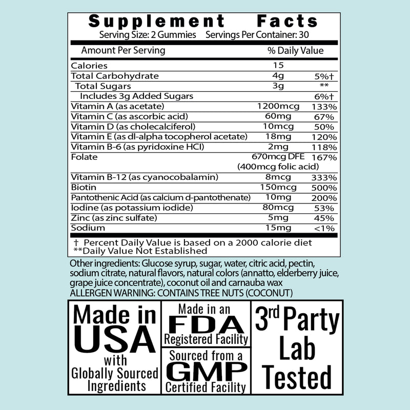 Retinol Beauty Multi-Vitamin Gummies w/ A B-5 B-6 B-9 Folate Folic Acid B-7 Biotin B-12 C E Iodine & Zinc for Skin-Care Anti-Aging Hair-Loss Growth Wrinkles Turn-Over Collagen Production for Women - NewNest Australia