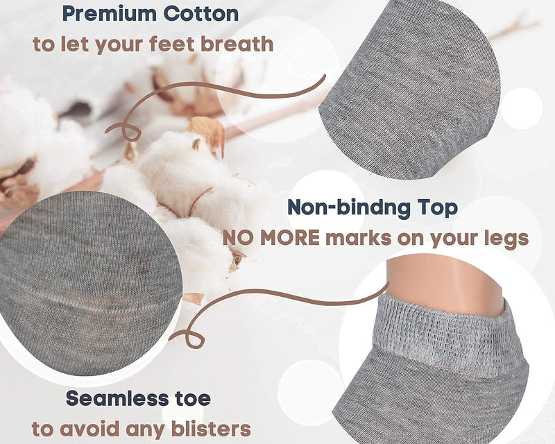 Diabetic Socks Women, Premium Cotton, Low Cut, Fashion Designed & Thin, Size 5 - 9 Baby Blue, Pink, Yellow, Orange, Salmon and Gray 5-9 - NewNest Australia