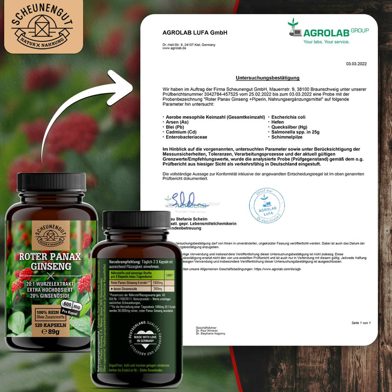 Roter Panax Ginseng Kapseln -1800Mg Je Tagesdosis- Wichtig: 20:1 Extrakt (=12000Mg Ginseng Je Kapsel) I Maximale Bioverf√ºgbarkeit I 20% Ginsenoside I 120 St√ºck I Aus Deutschland I Scheunengut - NewNest Australia