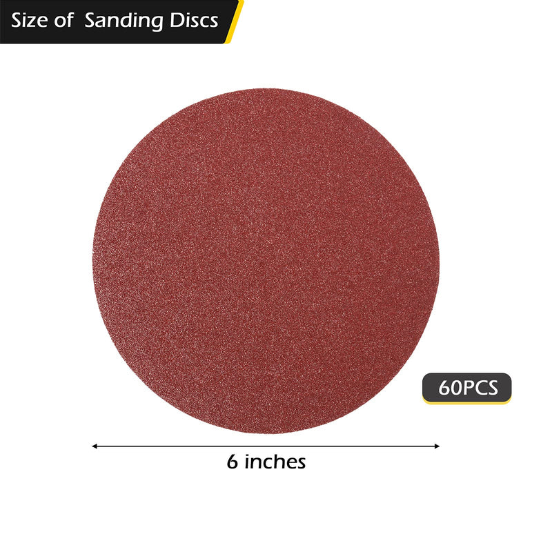 Dyna-Living 6 Inch Sanding Disc Self Stick Sandpaper Discs Set 60pcs No-Hole Surface Conditioning Disk for Angle Grinder Hook and Loop Sandpaper with 80 100 120 180 240 400 Grit - NewNest Australia