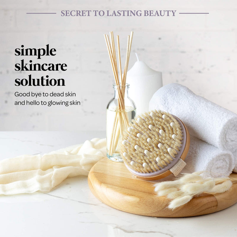 MainBasics Natural Bristle Dry Body Brush Exfoliating Body Scrubber with Massage Nodules for Dry Skin, Cellulite and Lymphatic Drainage - NewNest Australia