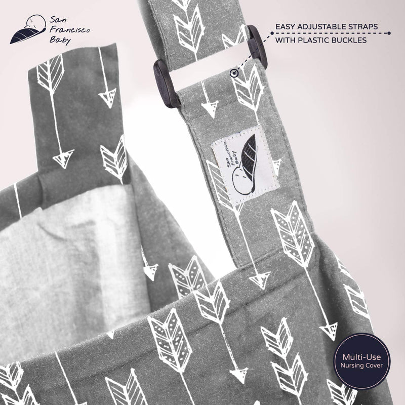 Cotton Nursing Cover - Large Breastfeeding Cover with Built-in Burp Cloth & Pocket - Soft, Breathable, Chemical-Free, 360° Coverage, Gray Nursing Cover for Breastfeeding by San Francisco Baby Luxury Gray - NewNest Australia