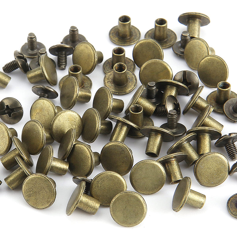 YORANYO 100 Sets Bronze Round Flat Head Chicago Screws for Leather Chicago Rivets Kit Button Studs Leather Rivets Chicago Screw for Leather Crafting Clothing Shoes Belts Bags 25/64 Inch - NewNest Australia