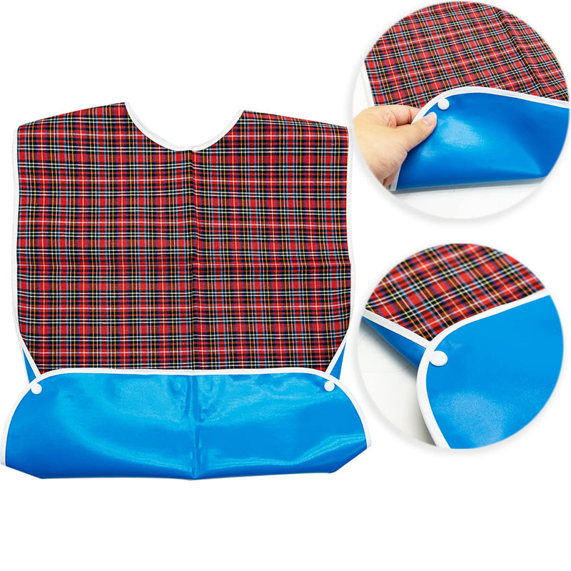2 Pack Adult Eating Bibs With Optional Collection Container Disability Aid Waterproof Bibs Clothing Protector - Long Washable Reusable For Seniors And Olders, Blue, Red, L - NewNest Australia