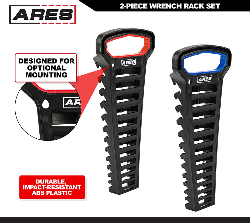 ARES 62034 – 2-Piece Wrench Rack Set - SAE Rack Holds 1/4-In to 15/16-In Sizes - Metric Holds 6 to 22mm Sizes - Sturdy ABS Plastic Construction – Carrying Handle - Store and Transport Wrenches Easily - NewNest Australia