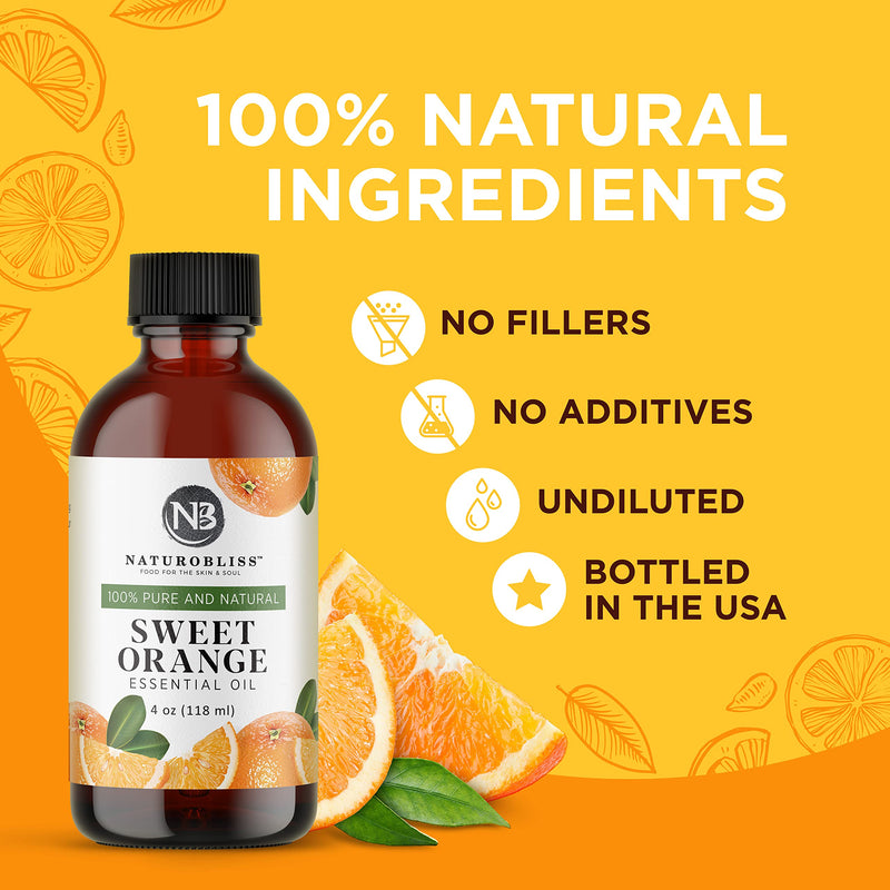 NaturoBliss 100% Pure & Natural Sweet Orange Essential Oil Therapeutic Grade Premium Quality Oil with Glass Dropper - Huge 4 fl. Oz - Perfect for Aromatherapy and Relaxation - NewNest Australia