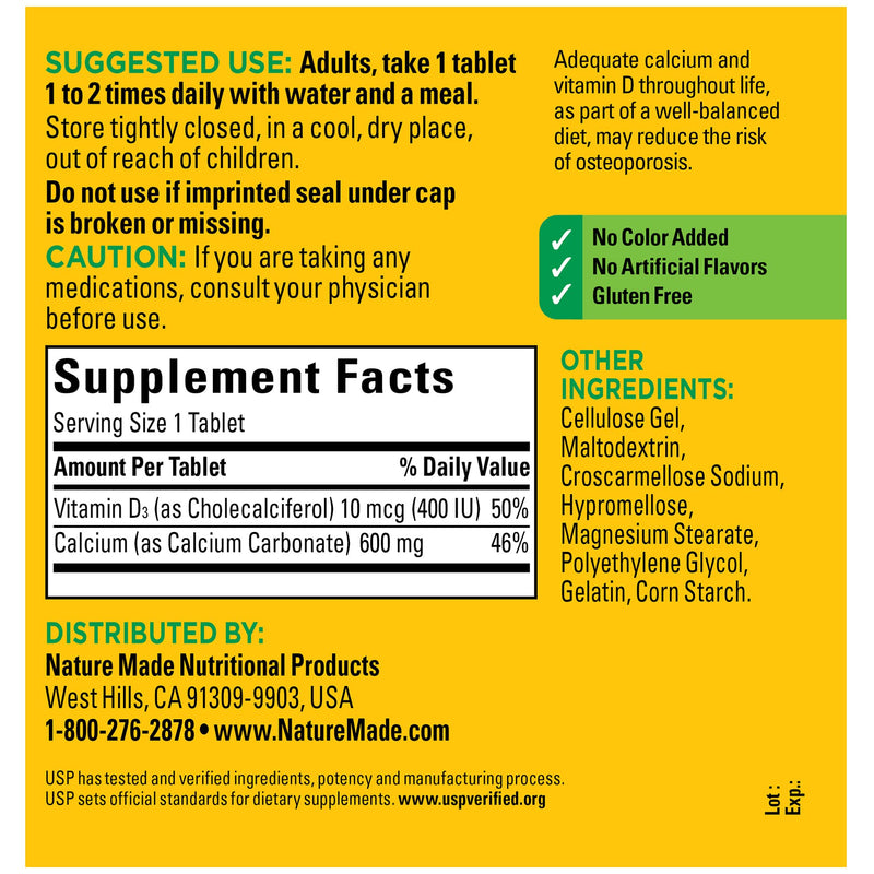 Nature Made Calcium 600 mg Tablets with Vitamin D3, 220 Count Value Size (Packaging May Vary) - NewNest Australia