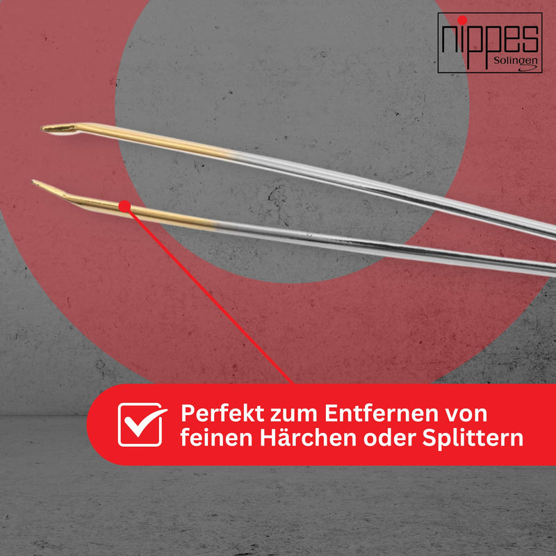 nippes Solingen, tweezers 37SGP For removing the finest hairs Nickel-plated steel 9 cm, gold-plated tip, 1 piece slanted - NewNest Australia