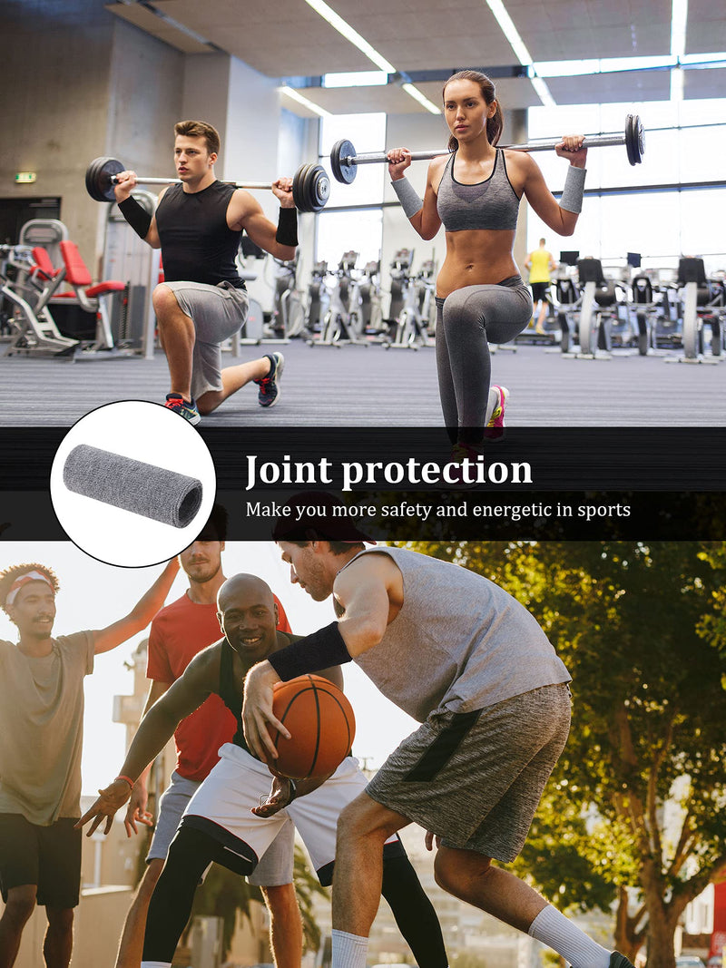 Sumin 8 Pieces 6 Inch Wrist Sweatband Sports Wristbands Tennis Elastic Athletic Wrist Bands for Men and Women Wide Protection Band Long Size for Basketball Running (Black, White, Dark Grey, Blue) - NewNest Australia