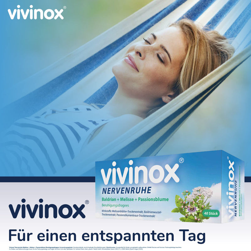 Vivinox Nervous Calm Calming Dragees: Herbal Sedative with Valerian for Restlessness and Nervous Difficulty Falling Into Sleep, Pack of 40 (Pack of 1) - NewNest Australia