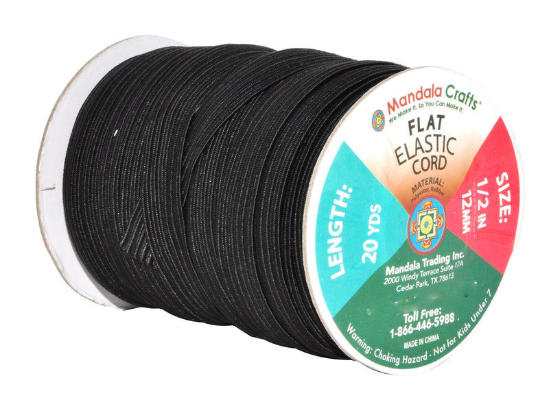 Mandala Crafts Flat Elastic Band, Braided Stretch Strap Cord Roll for Sewing and Crafting; 1/2 inch 12mm 20 Yards Black - NewNest Australia