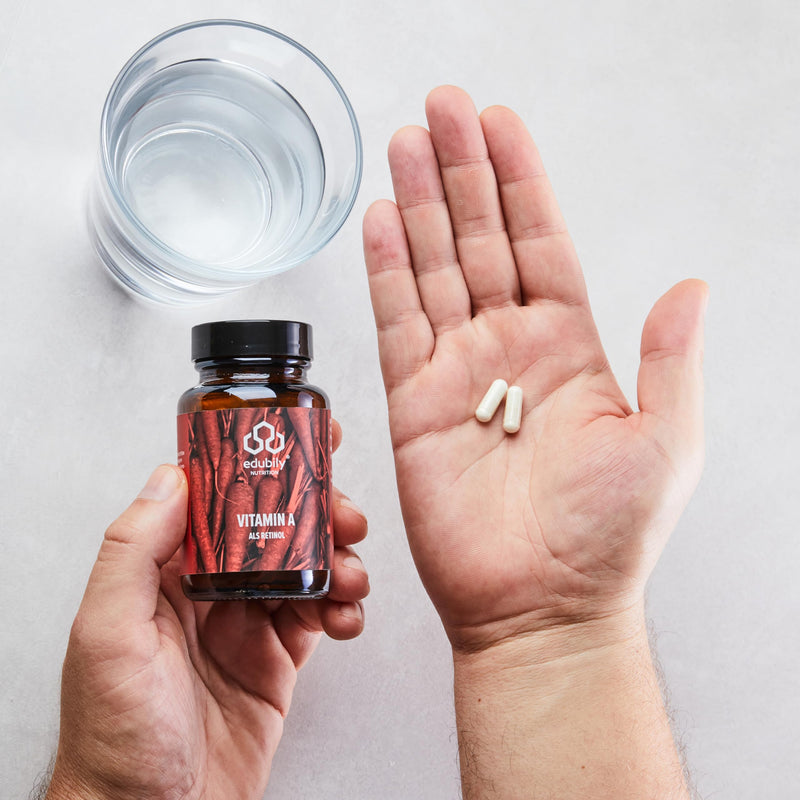 edubily nutrition® Vitamin A capsules as retinol from edubily® • 400 IU retinyl acetate per capsule - 2000 IU per day and capsule • Vegan • 180 capsules - NewNest Australia