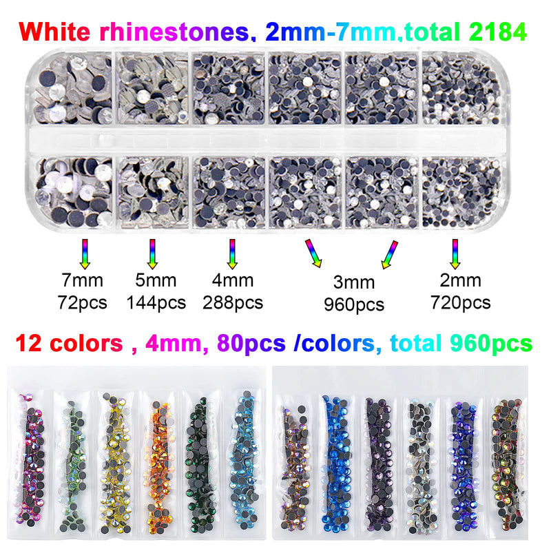 Hotfix Applicator, 5784 PCS Rhinestones, GLTECK DIY Hot Fix Rhinestone Applicator Wand Setter Tool Kit with 7 Different Sizes Tips, Tweezers & Brush Cleaning kit - 5 Pack Hot-Fix Crystal Rhinestones - NewNest Australia