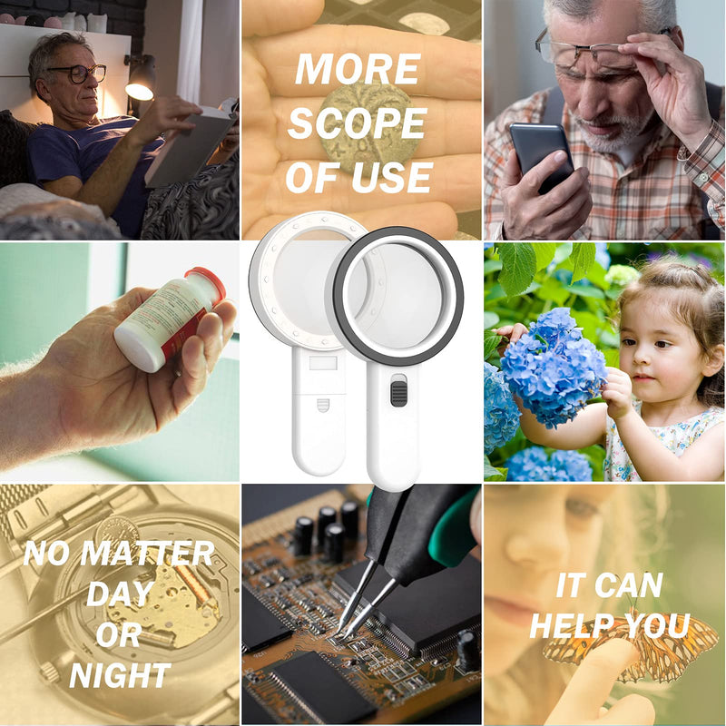 Magnifying Glass with Light, 30X Handheld Large Magnifying Glass 12 LED Illuminated Lighted Magnifier for Macular Degeneration, Seniors Reading, Soldering, Inspection, Coins, Jewelry, Exploring(White) - NewNest Australia