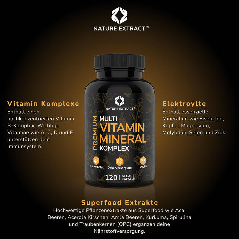 Premium Multivitamin And Mineral Complex - 120 High Dose Capsules - Essential Az Vitamins, Minerals And Superfood Plant Extracts - Laboratory Tested And Made In Germany - Vegan - NewNest Australia