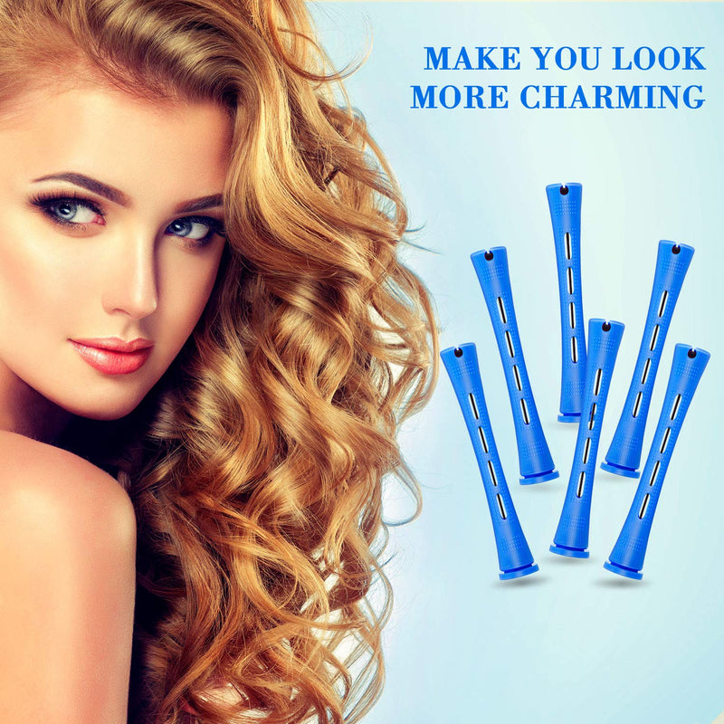 36 Pieces Cold Wave Rod Hair Perm Rods Hair Rollers Perming Rods Curlers with Steel Rat Tail Comb for Hairdressing Styling (Blue,0.35 Inch) 37 Piece Set Blue - NewNest Australia