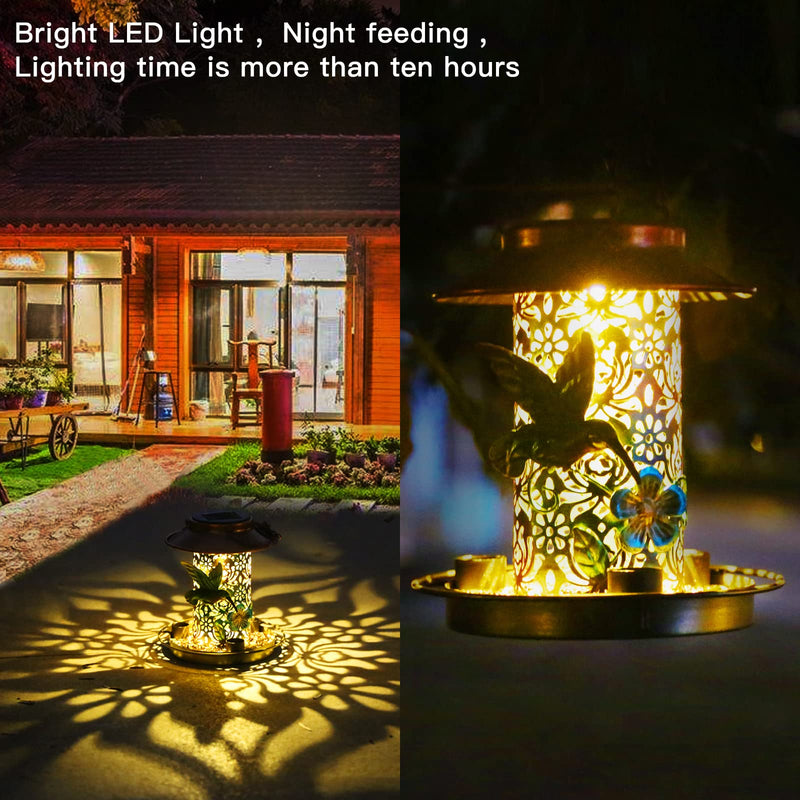 PENXUA Solar Bird Feeder for Outdoors Hunging, Solar Metal Waterproof Outside Wild Bird Feeders,Cardinals Hummingbird Feeders, Gifts for Bird Lovers, Lantern Light, Garden Backyard Decoration Normal - NewNest Australia
