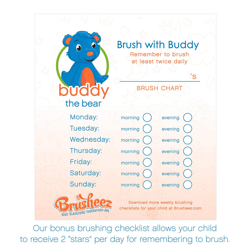 Brusheez® Kids Electric Toothbrush Set (Carnivore Edition) - Battery Operated, Soft Bristles, Easy On/Off, 2 Brush Heads, Animal Cover, Sand Timer, Rinse Cup, and Base - Ages 3+ (Buddy The Bear) Buddy the Bear - NewNest Australia