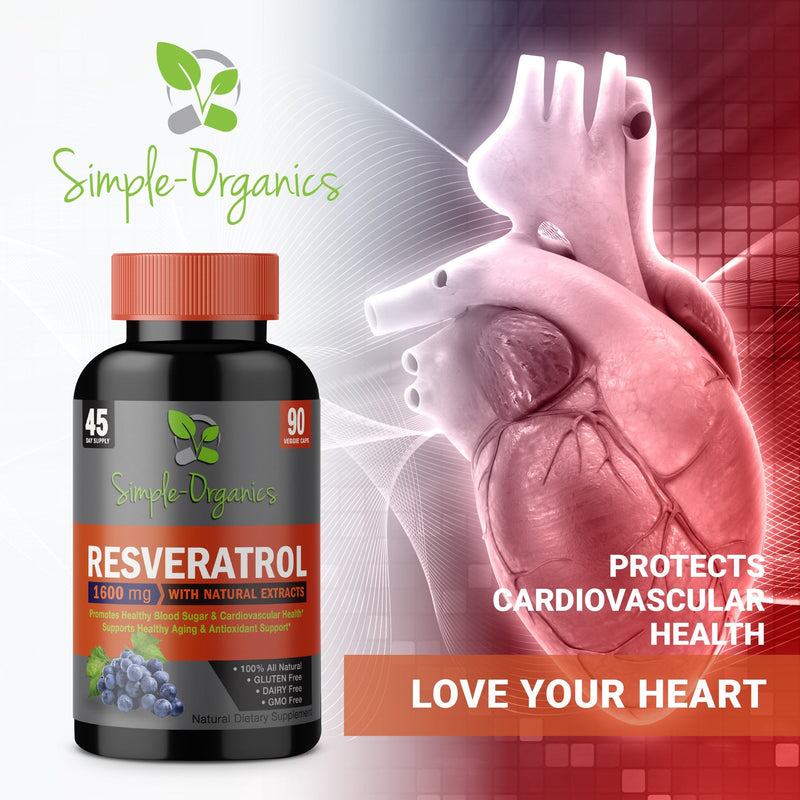 Resveratrol 1600mg per Serving of Organic Trans-Resveratrol & Potent Antioxidants, Pure Extra Strength Complex, Anti-Aging, Radiant Skin, Blood Sugar and Immunity Support- 90 Capsules- 45 Day Supply - NewNest Australia