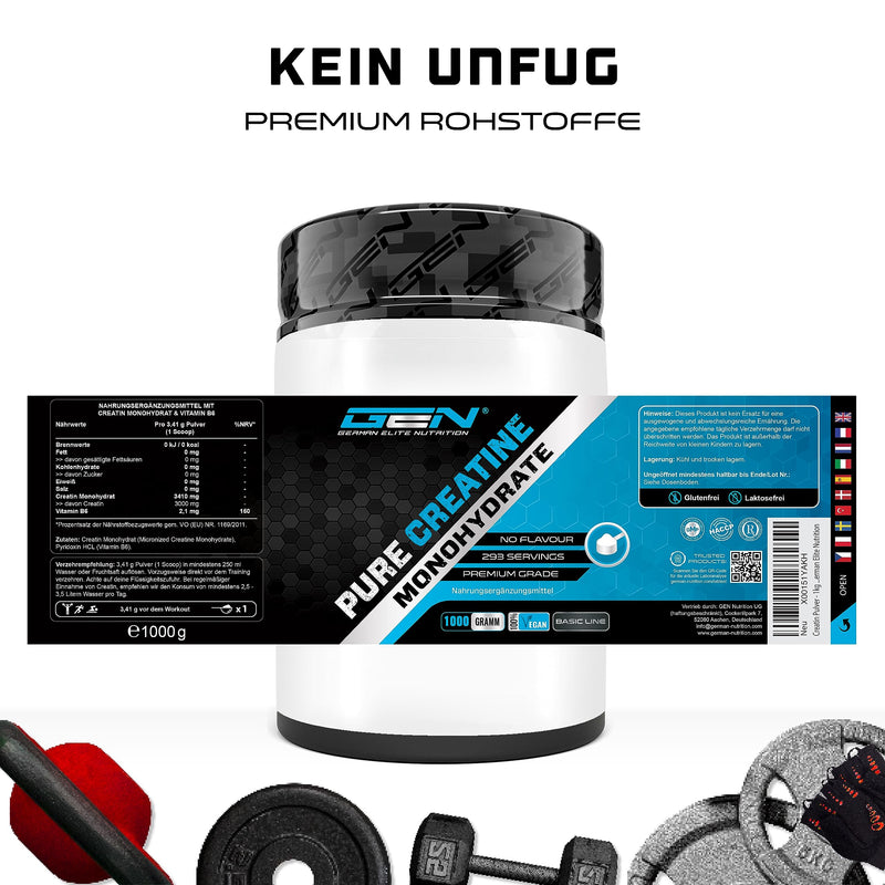 Creatine Powder - 1kg / 1000 g - Pure Creatine Monohydrate - Optimal Solubility - Vegan - No Additives - Pure Powder - German Elite Nutrition 1000 g (Pack of 1) - NewNest Australia