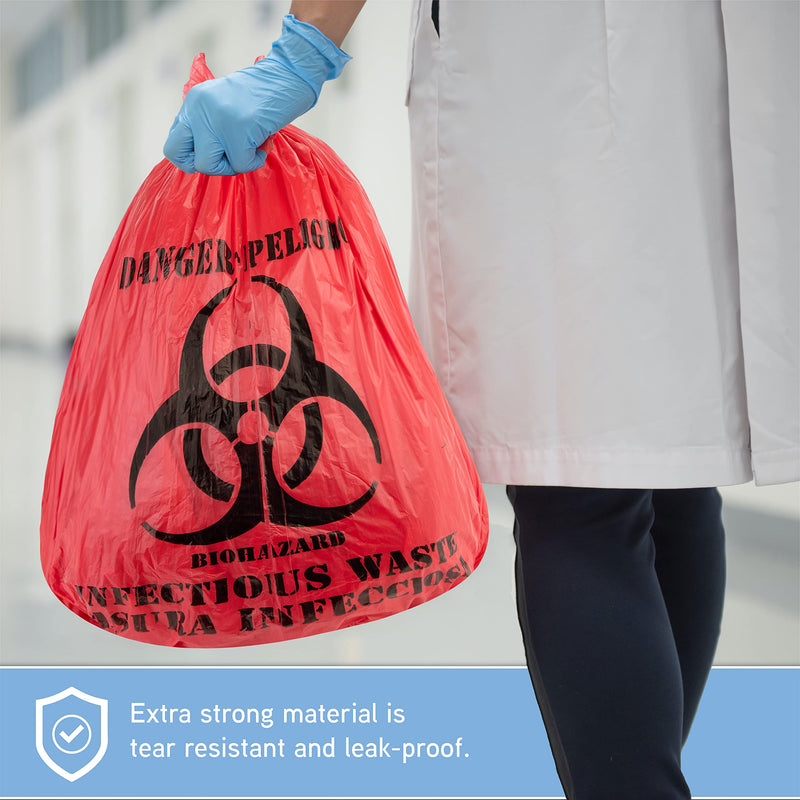 Biohazard Waste Bags 10-Gallon 24x24 Red Hazardous Trash Can Liners – Medical Grade No Leak Bags - Biohazard Symbol for Safe Infectious Waste Disposal. Great for Lab Containers, Swabs, Pads, Gloves (50 pack) 50 - NewNest Australia