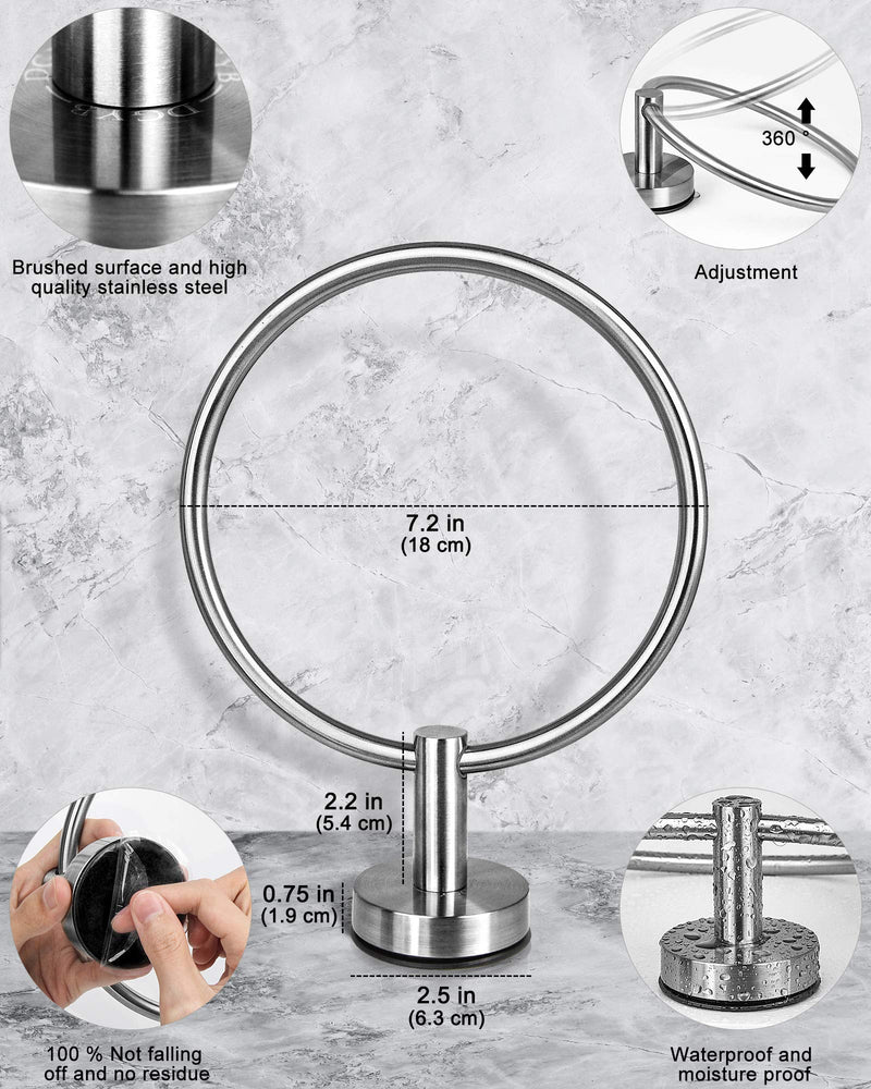 DGYB Drill Free Powerful Vacuum Suction Cup Towel Ring for Kitchen Bathroom Shower Glass Mirror Tile - Removable Stainless Steel Towel Round Holder (Brushed) Brushed - NewNest Australia