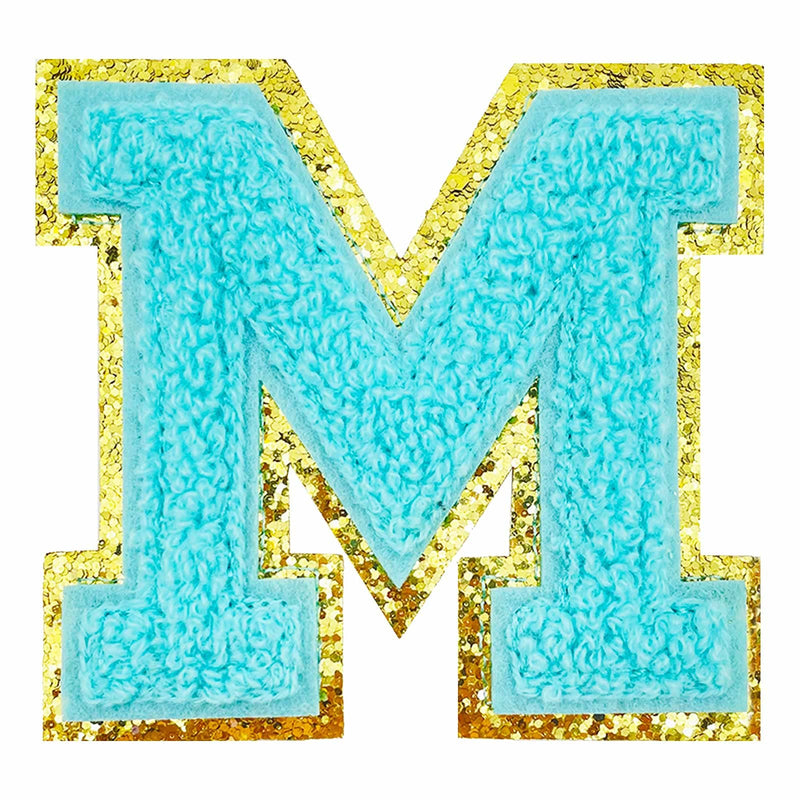 Jongdari Letter Patches Varsity Chenille Iron on Letters Patchs for Clothing English Letter A-Z with Gold Glitters Border, 26pcs Blue - NewNest Australia