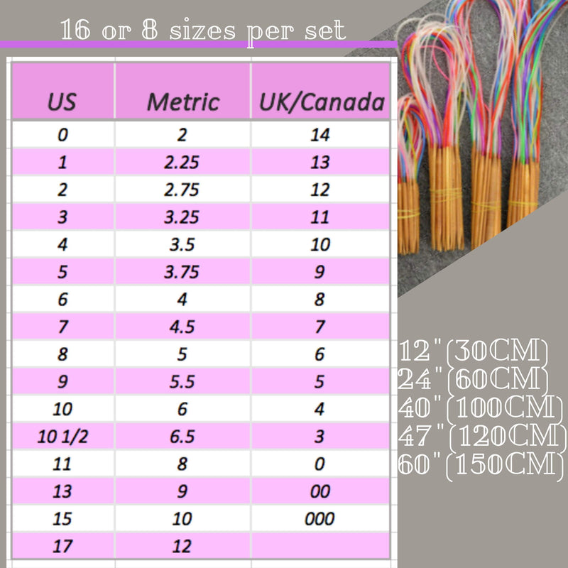 KnitPal 47 Inch (120cm) Bamboo Circular Knitting Needles Set with 8 Pairs, Beginners Ebook, Storage Pouch, 8 Sizes US 0-7 (2-4.5mm) US 0-7, 47 Inches - NewNest Australia
