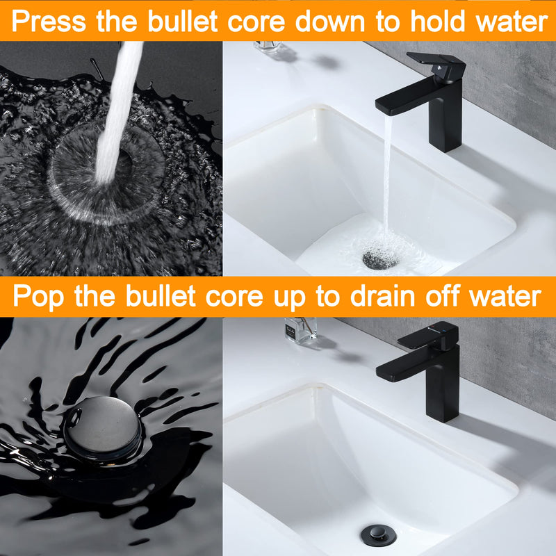 Bathroom Pop Up Sink Drain Stopper, Fits 1.25" Drain Hole, Anti Clogging Drain Filter Plug, Wash Basin Strainer with Basket, Black 1 1/8"-1 1/4" - NewNest Australia