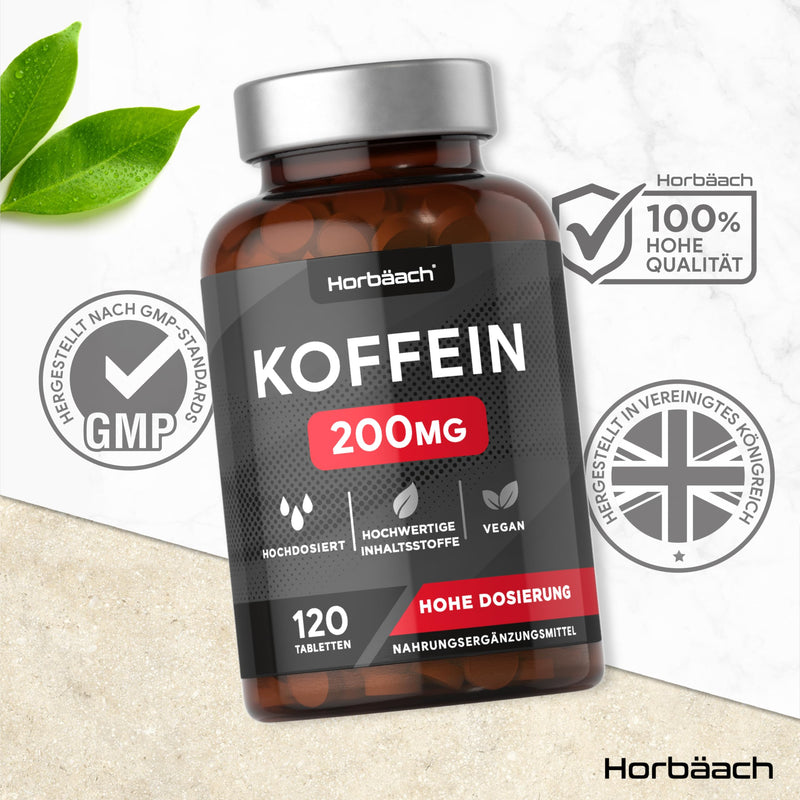 Caffeine tablets 200mg high dose | 120 Vegan Caffeine Pills | by Horbaach - NewNest Australia